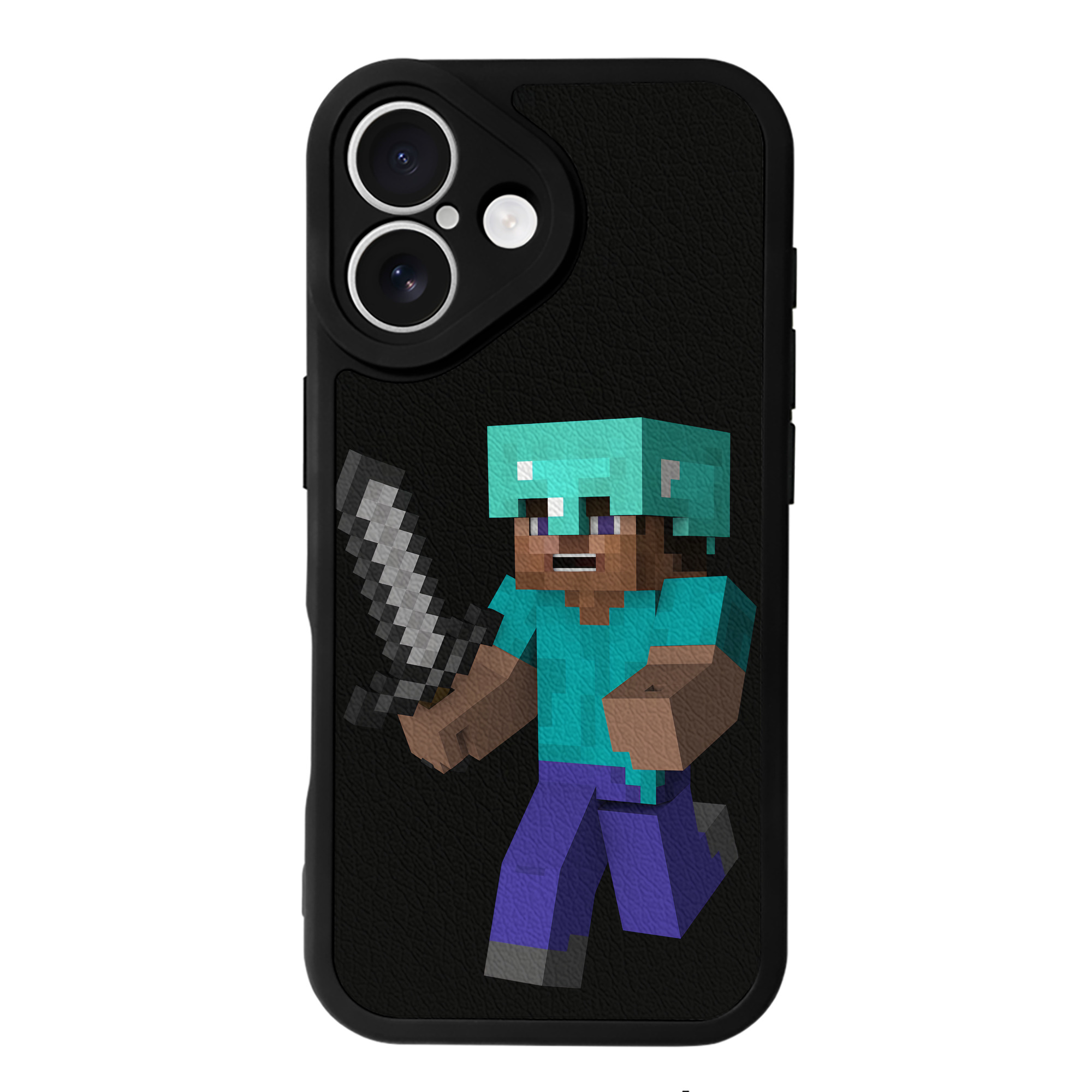 （画像用） マインクラフト ブロックの世界 Minecraft MC Block world 【iPhone 16シリーズ対応】シリコンスマホケース（レザー調） 材質：シリコン